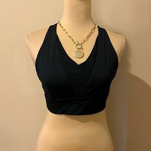 ZYIA Active Adjustable Sports Bra Black Mesh V Neck Convertible, size Large